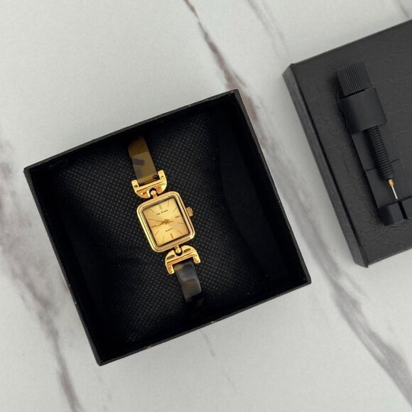 Sku0447 Vintage inspired‎ Gold Brown Women Classic Square Watch + gift bag main image 4